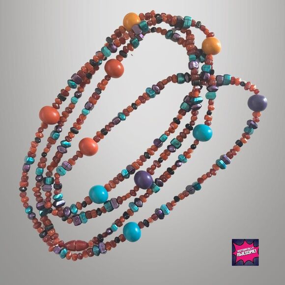 80s Vintage Autumn Harvest Jewelry Set - Boho Earrings Long-Beaded Necklace NIB - Picture 4 of 6